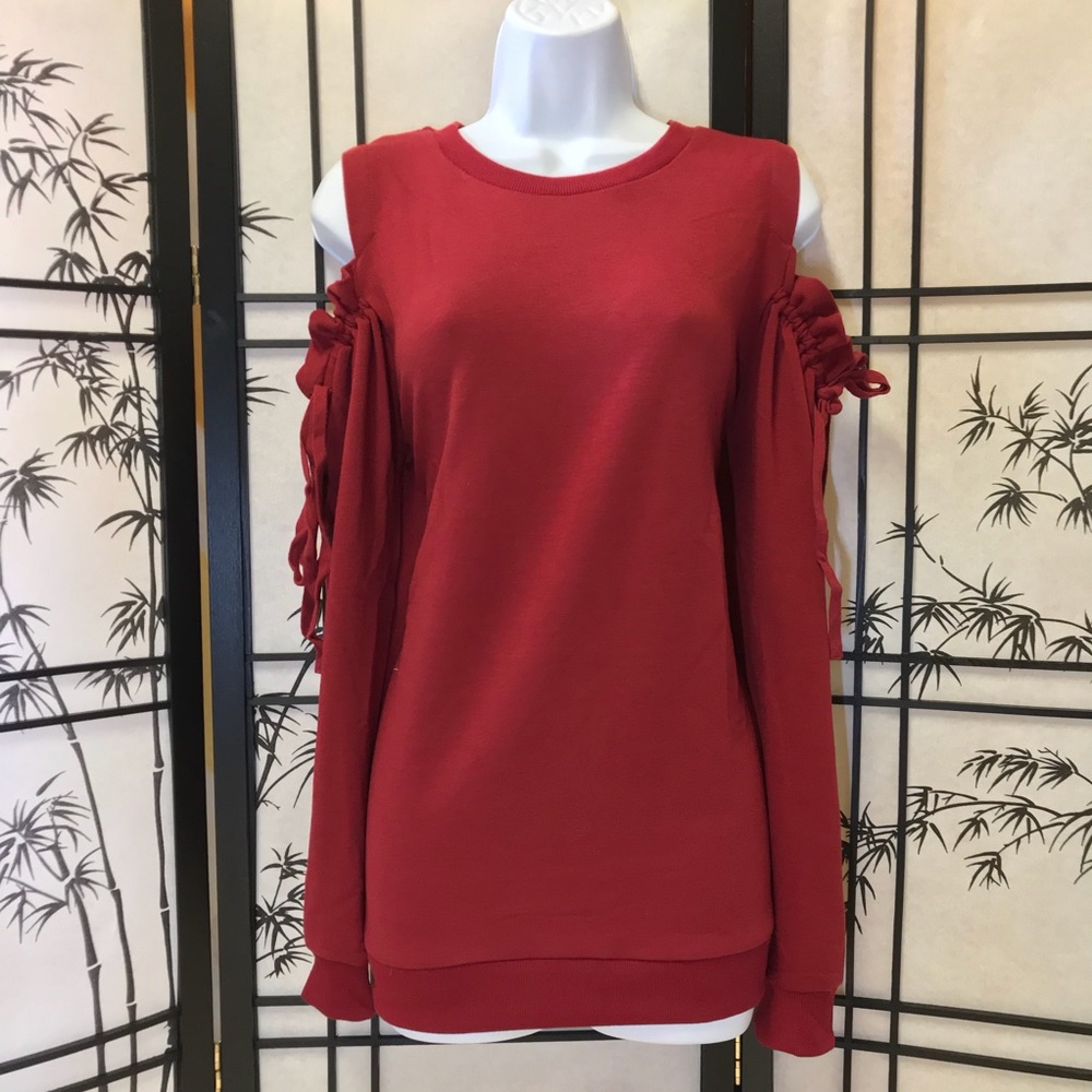 Last one  rose embroidered cold shoulder sweater - Picture 6 of 8